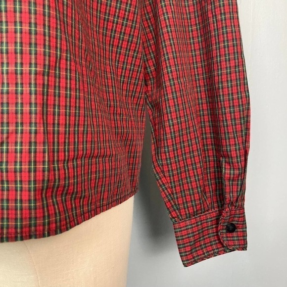 Karen Scott Red Green Plaid Velvet Trim Poinsettia Collar Button Up Shirt Size M - Picture 6 of 12